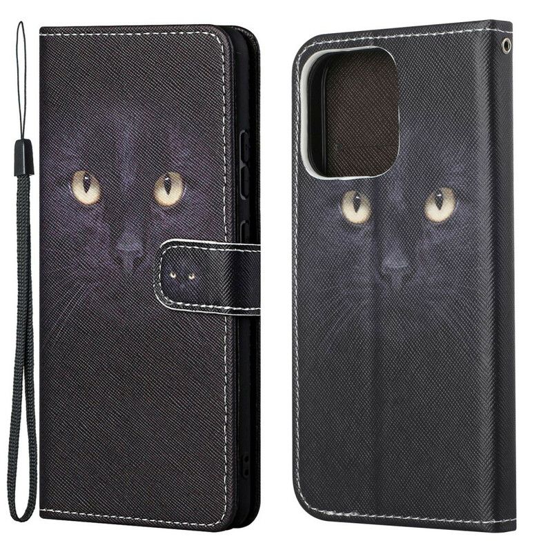 Leren Hoesje iPhone 13 Kattenogen Met Zwarte Bandjes Bescherming Hoesje