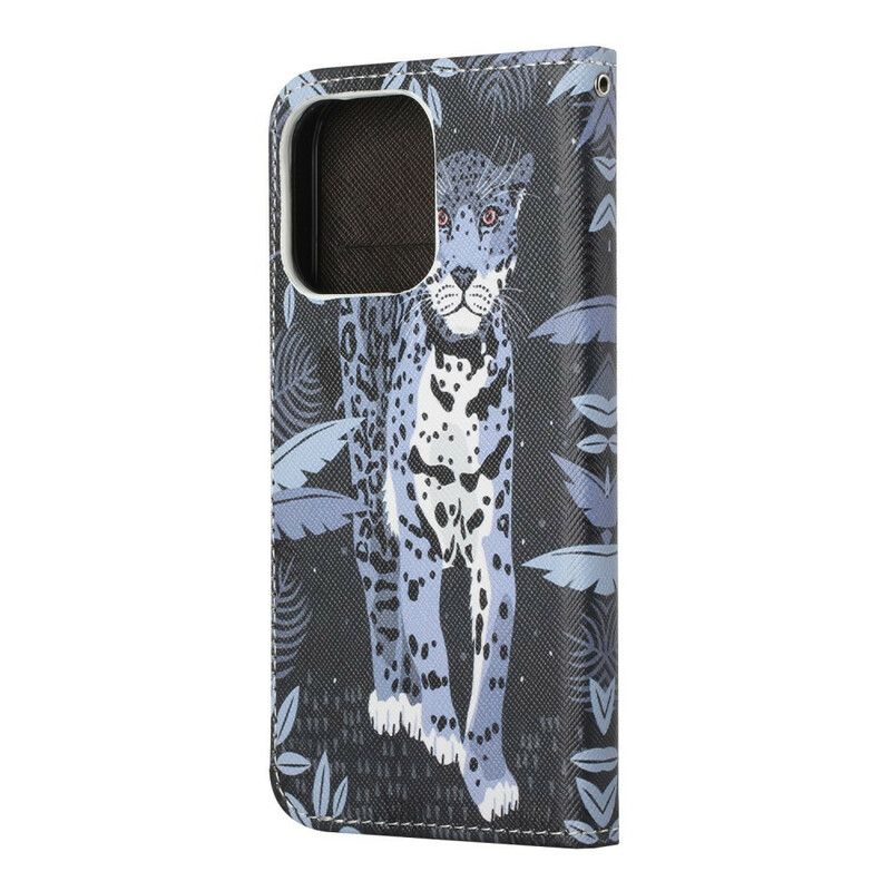 Leren Hoesje iPhone 13 Leopard Strappy Bescherming Hoesje