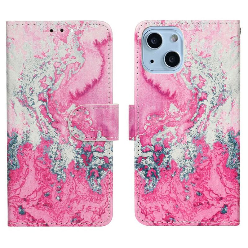 Leren Hoesje iPhone 13 Marmer Bescherming Hoesje