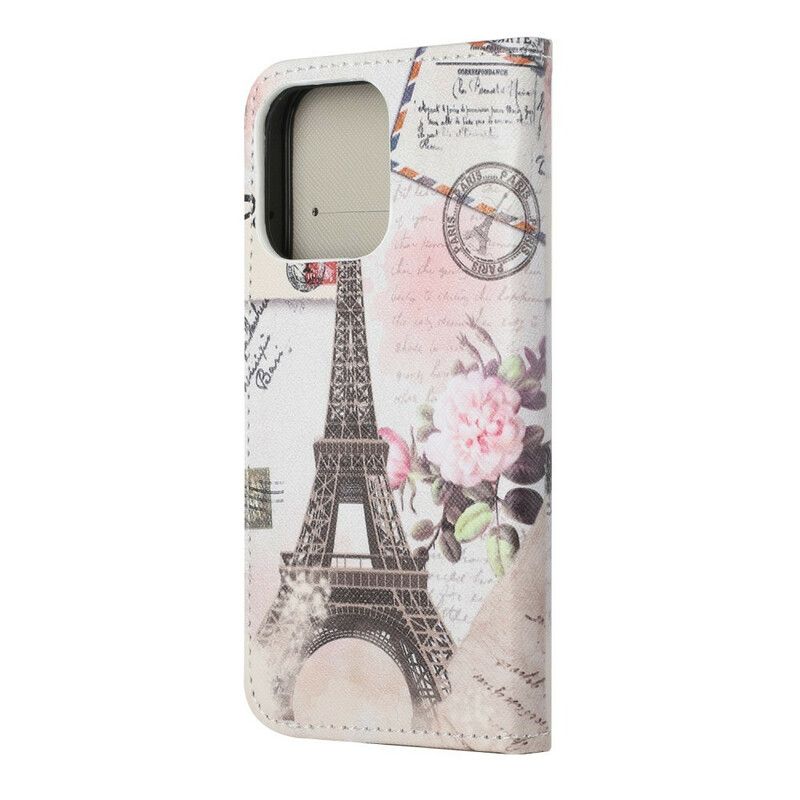 Leren Hoesje iPhone 13 Retro Eiffeltoren Bescherming Hoesje