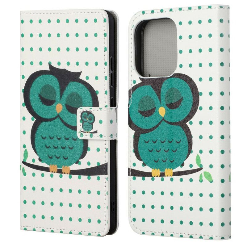 Leren Hoesje iPhone 13 Slapende Uil Bescherming Hoesje