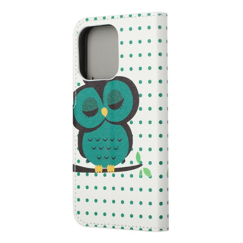 Leren Hoesje iPhone 13 Slapende Uil Bescherming Hoesje