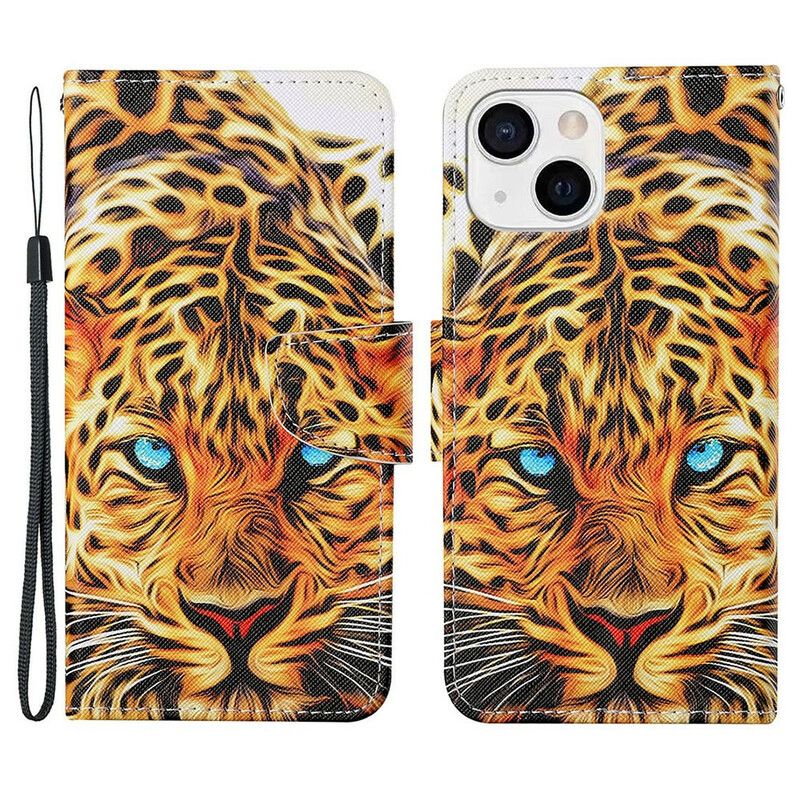 Leren Hoesje iPhone 13 Tijger Met Lanyard Bescherming Hoesje