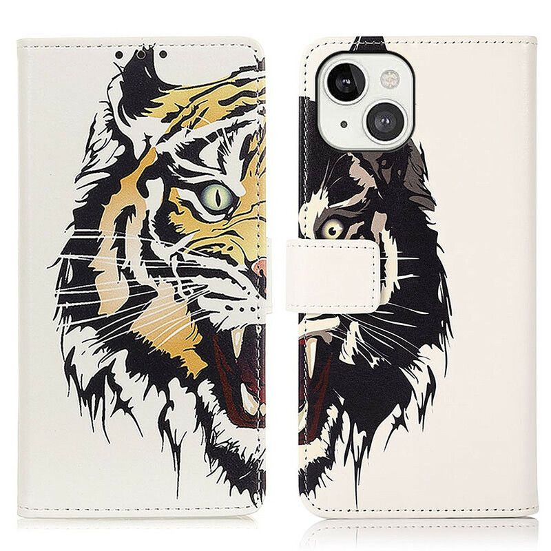 Leren Hoesje Voor iPhone 13 Fierce Tiger