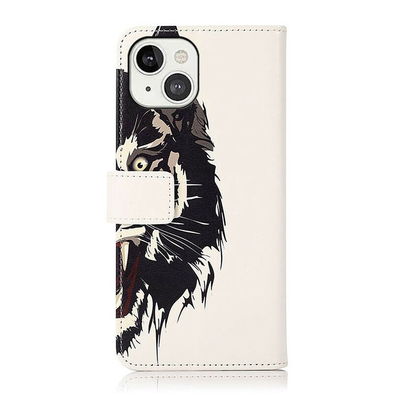 Leren Hoesje Voor iPhone 13 Fierce Tiger