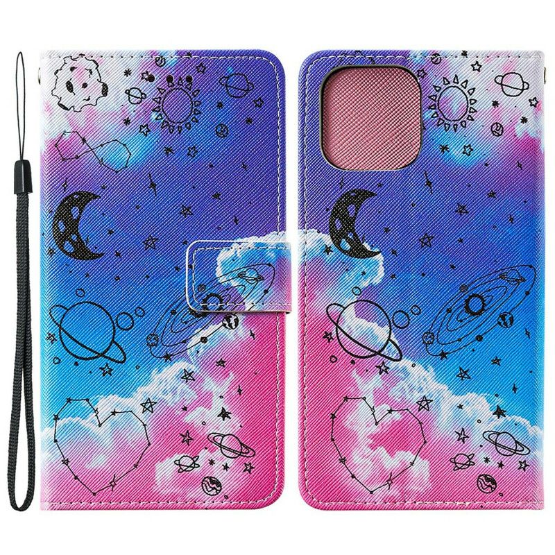 Leren Hoesje Voor iPhone 13 Hart En Planeten