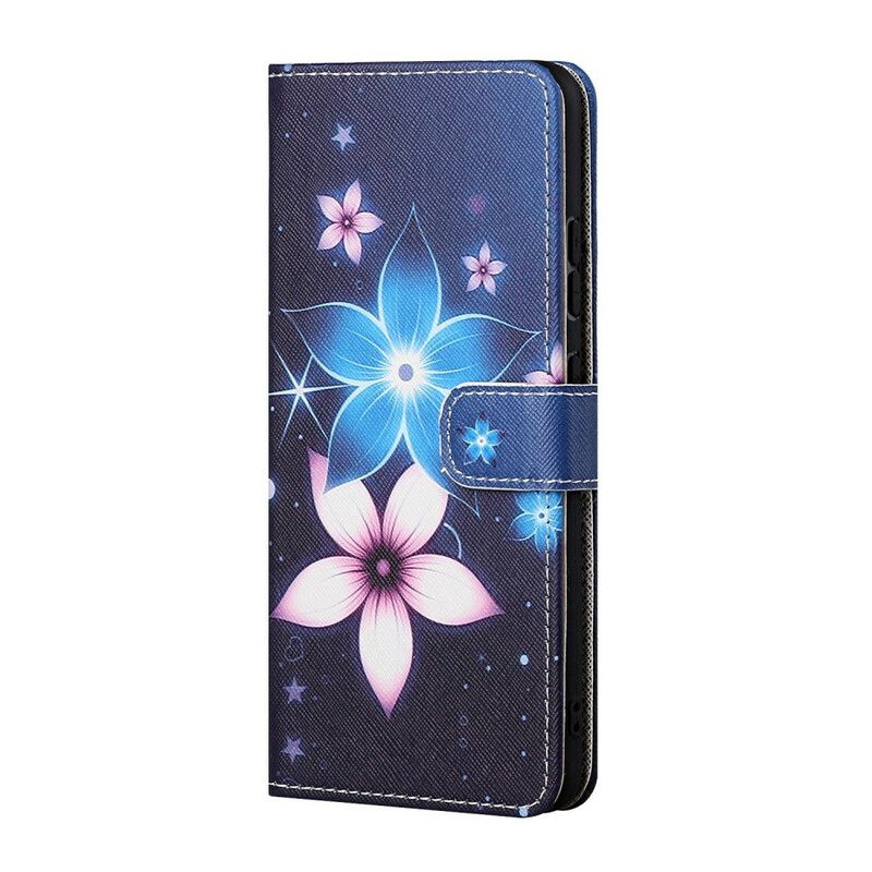 Leren Hoesje Voor iPhone 13 Maanbloemen Met Riem