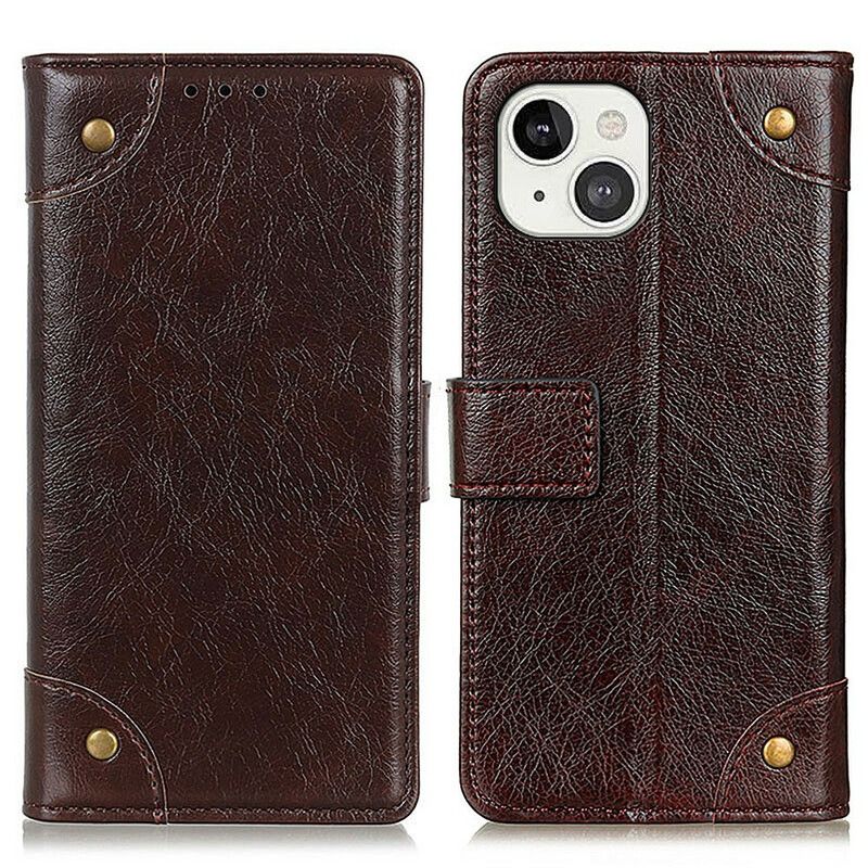 Leren Hoesje Voor iPhone 13 Stijl Nappaleren Vintage Klinknagels