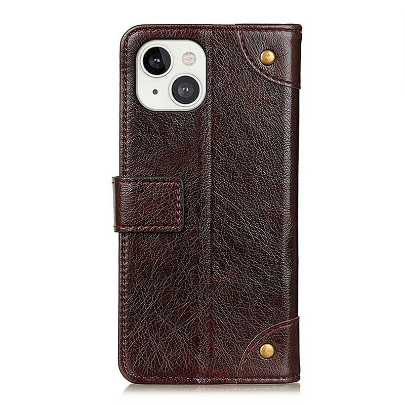 Leren Hoesje Voor iPhone 13 Stijl Nappaleren Vintage Klinknagels