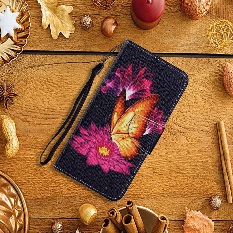 Leren Hoesje Voor iPhone 13 Vlinder En Lotus