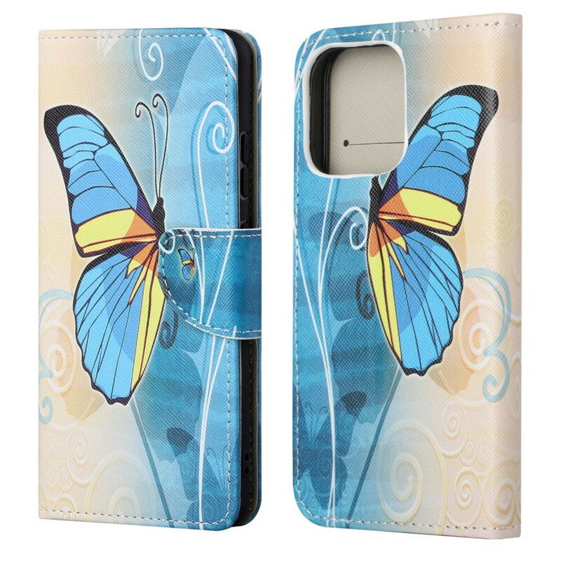 Leren Hoesje Voor iPhone 13 Vlinders