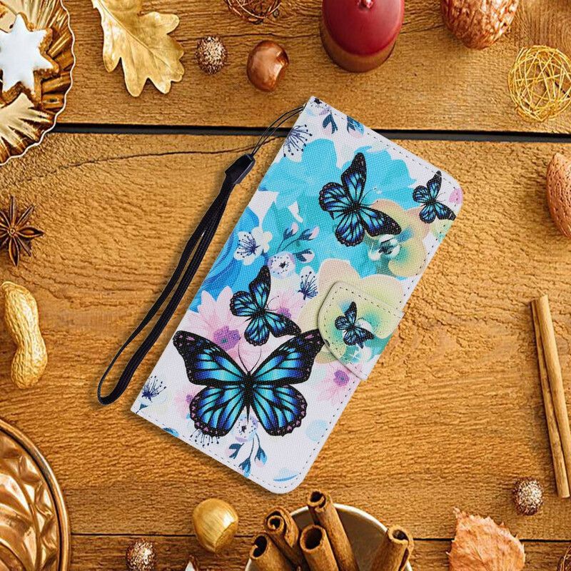 Leren Hoesje Voor iPhone 13 Vlinders En Zomerbloemen