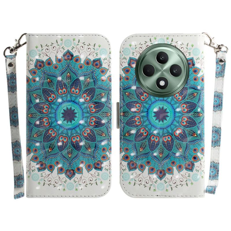 Flip Case Leren Oppo Reno 12f 5g Groene Mandala Met Bandje