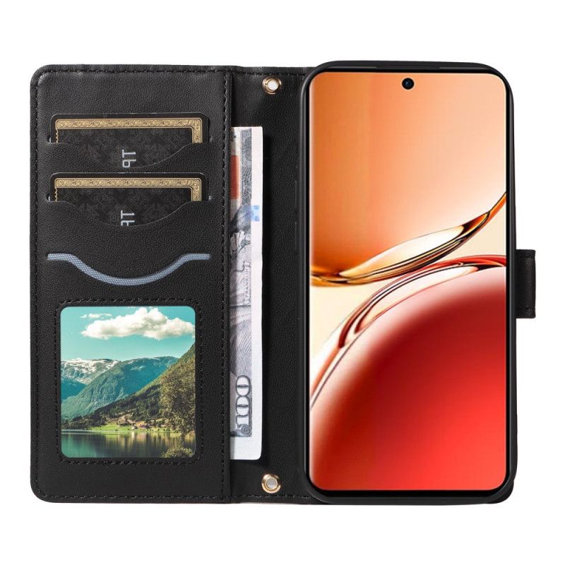 Leren Hoesje Oppo Reno 12f 5g Portemonnee Met Schouderband En Polsband Bescherming Hoesje