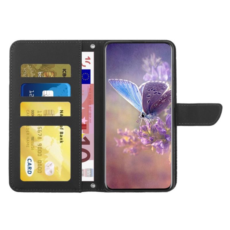 Leren Hoesje Oppo Reno 12f 5g Vlinderprint Met Schouderband Bescherming Hoesje