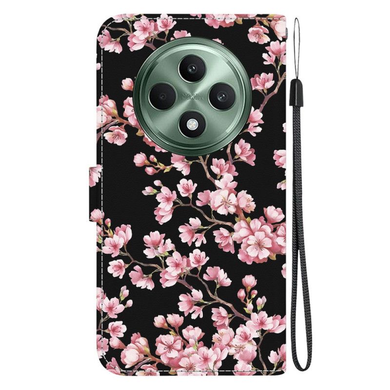 Leren Hoesje Voor Oppo Reno 12f 5g Pruimenbloesems Met Riempje