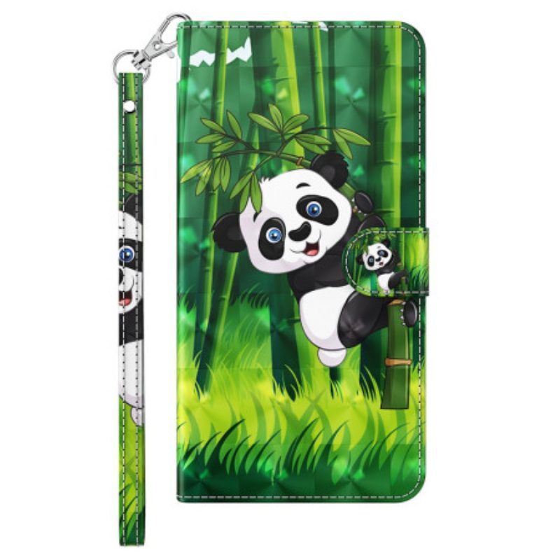 Folio-hoesje voor iPhone 15 Plus Met Ketting 3d Bamboe Panda Met Riem