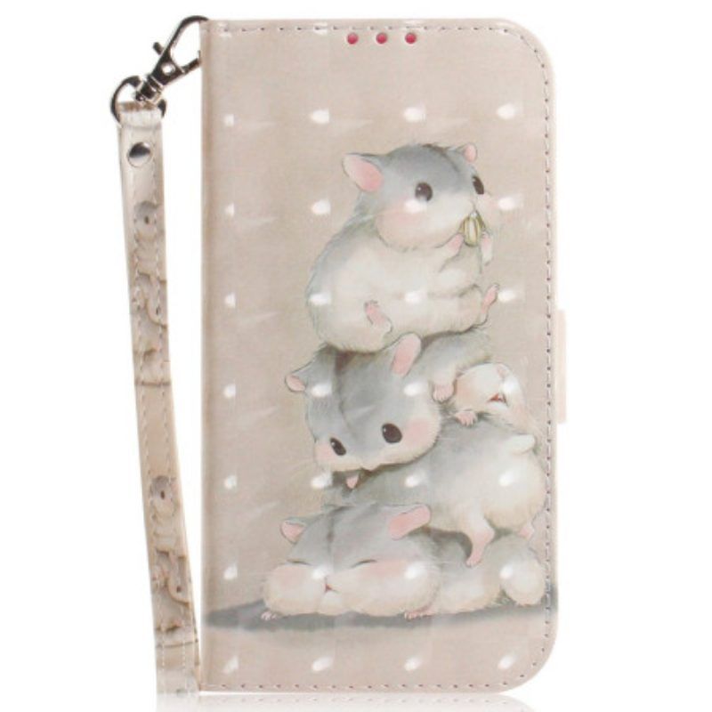 Leren Hoesje voor iPhone 15 Plus Met Ketting Hamsters Met Riem