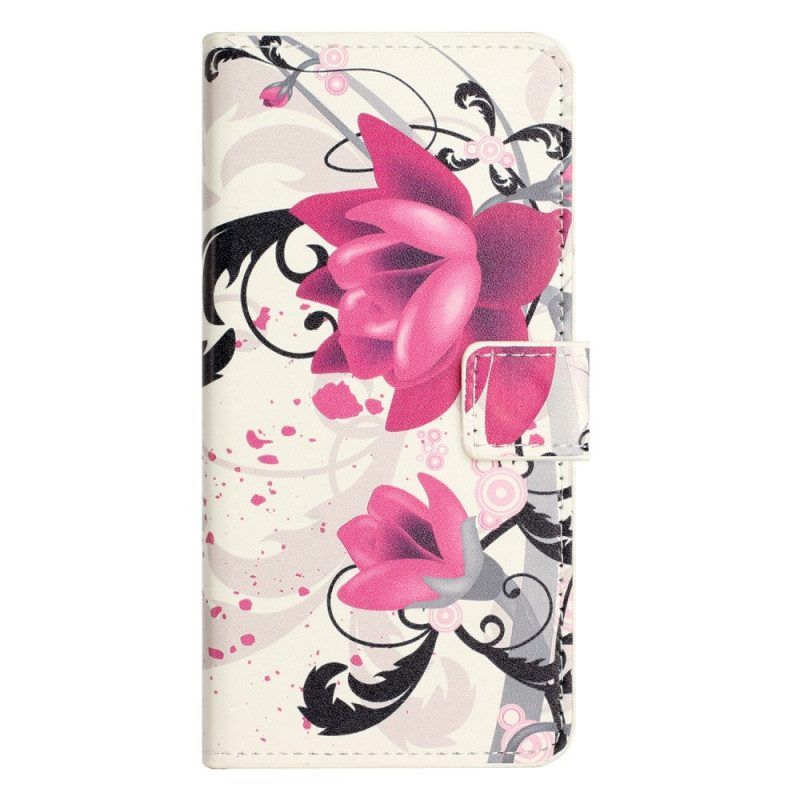 Leren Hoesje voor iPhone 15 Plus Tropische Bloemen