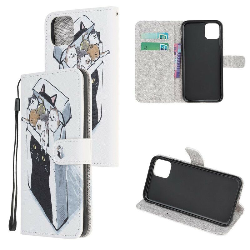 Flip Case Leren iPhone 13 Pro Max Levering String Katten