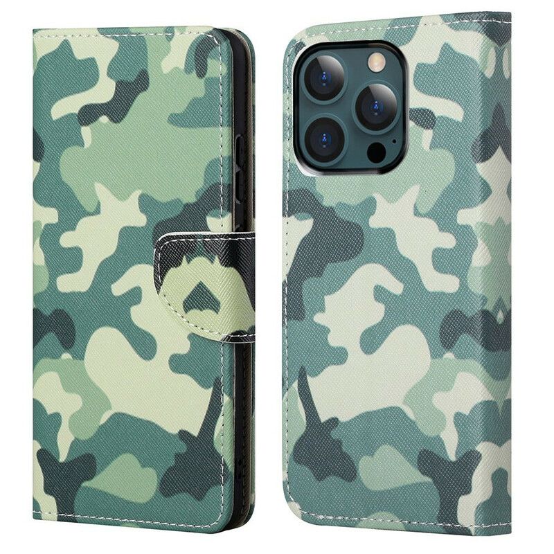 Flip Case Leren iPhone 13 Pro Max Militaire Camouflage