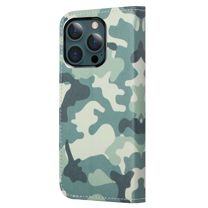 Flip Case Leren iPhone 13 Pro Max Militaire Camouflage