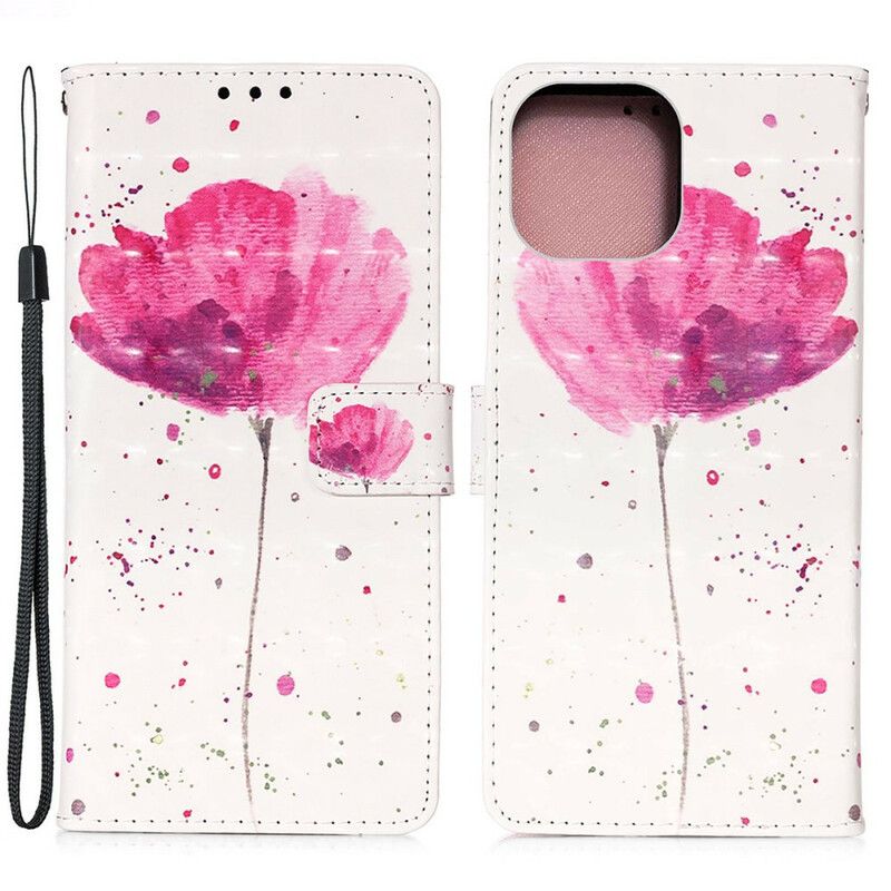 Flip Case Leren iPhone 13 Pro Max Poppy Aquarel