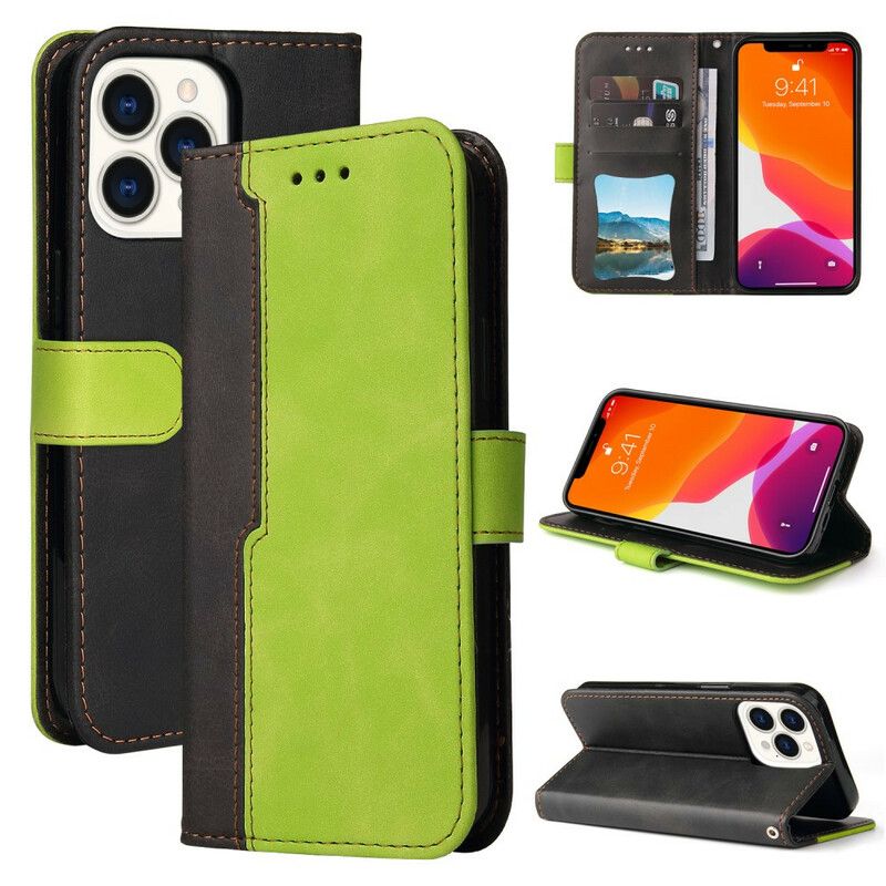 Flip Case Leren iPhone 13 Pro Max Tweekleurig Kunstleer