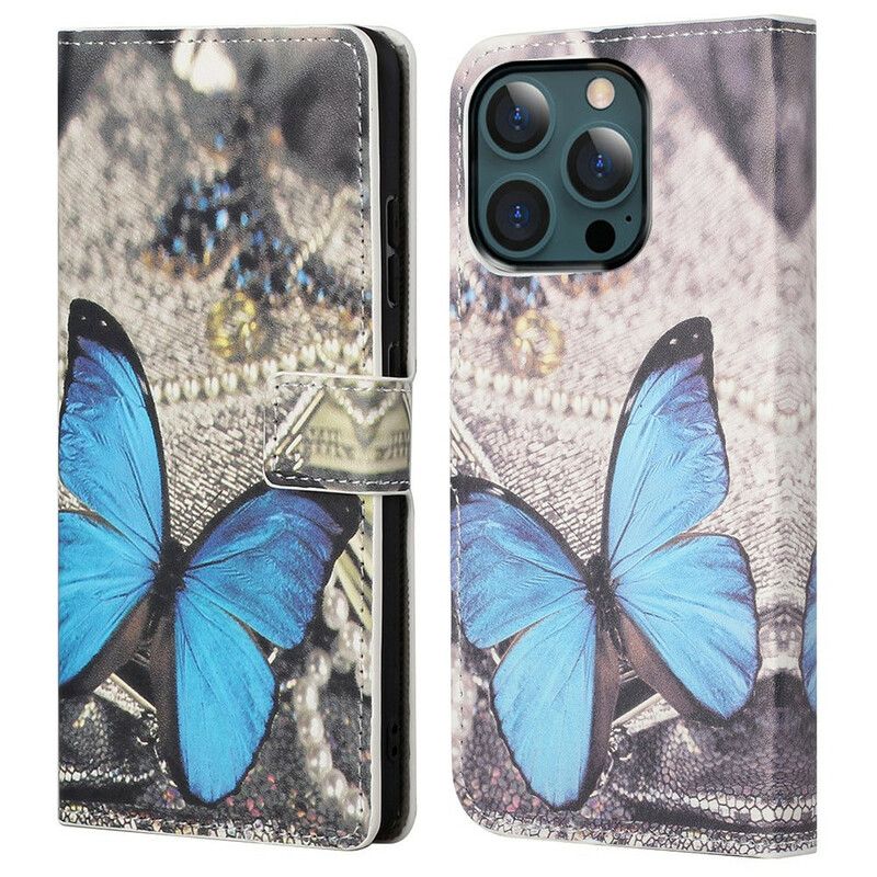 Folio-hoesje iPhone 13 Pro Max Telefoonhoesje Blauwe Vlinder