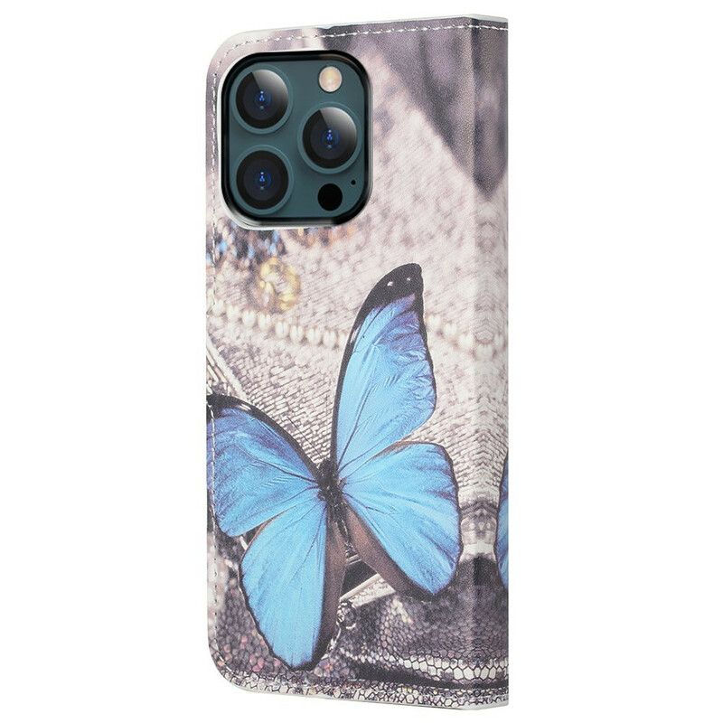 Folio-hoesje iPhone 13 Pro Max Telefoonhoesje Blauwe Vlinder