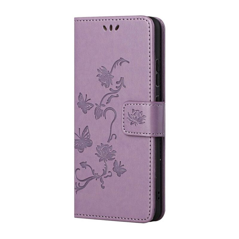 Folio-hoesje iPhone 13 Pro Max Telefoonhoesje Bloemen Strappy