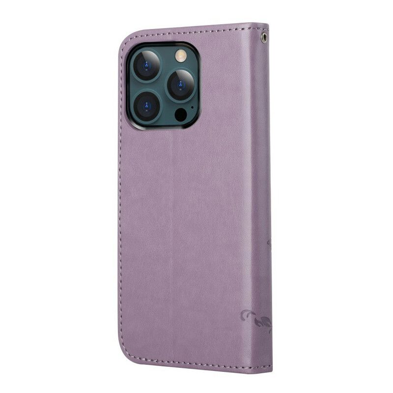 Folio-hoesje iPhone 13 Pro Max Telefoonhoesje Bloemen Strappy