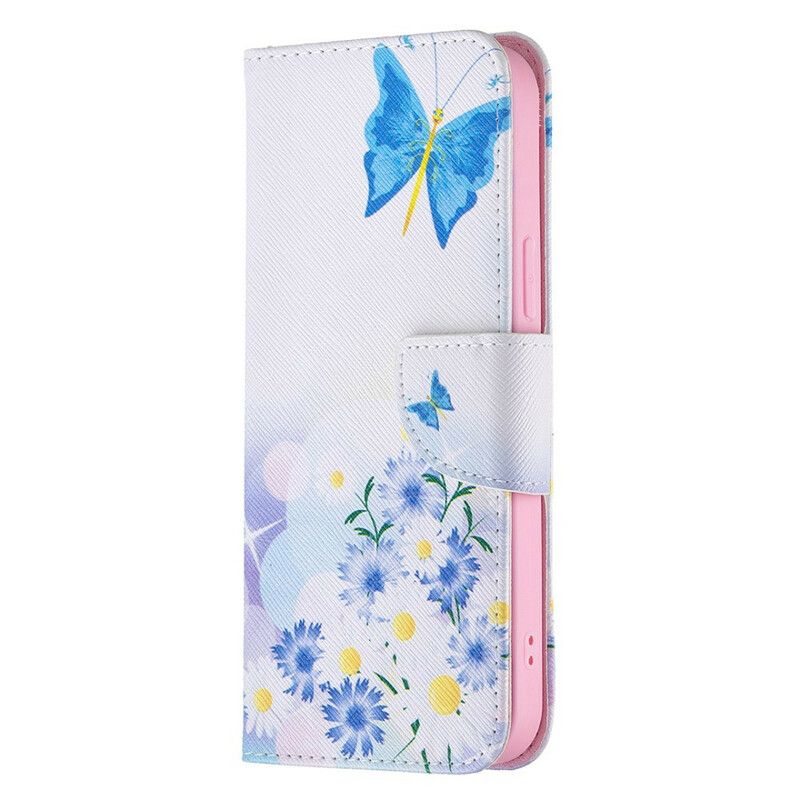 Folio-hoesje iPhone 13 Pro Max Telefoonhoesje Geschilderde Vlinders En Bloemen