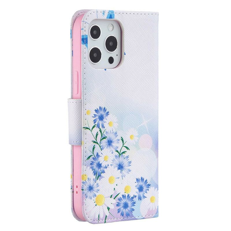 Folio-hoesje iPhone 13 Pro Max Telefoonhoesje Geschilderde Vlinders En Bloemen