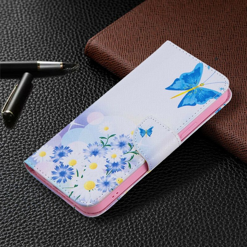 Folio-hoesje iPhone 13 Pro Max Telefoonhoesje Geschilderde Vlinders En Bloemen