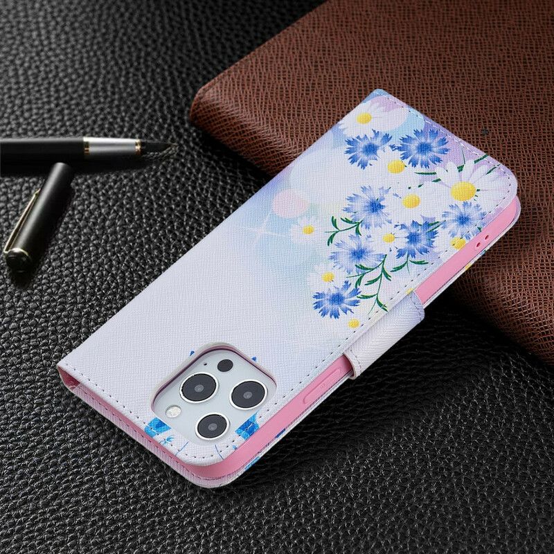 Folio-hoesje iPhone 13 Pro Max Telefoonhoesje Geschilderde Vlinders En Bloemen