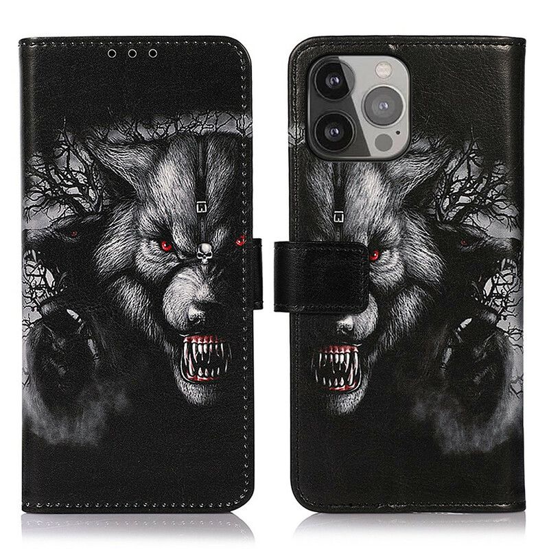 Folio-hoesje iPhone 13 Pro Max Telefoonhoesje Weerwolf