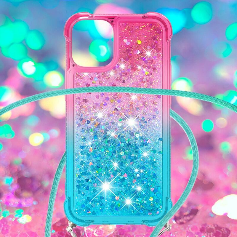 Hoesje iPhone 13 Pro Max Siliconen Glitter En Koord