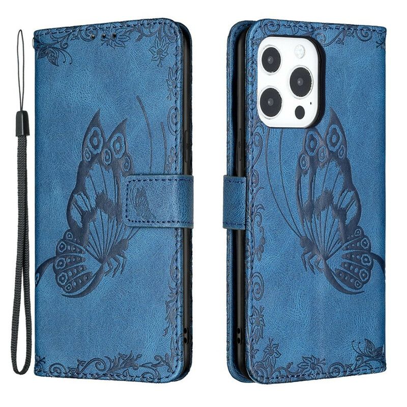 Leren Hoesje iPhone 13 Pro Max Barokke Band Vlinder Bescherming Hoesje