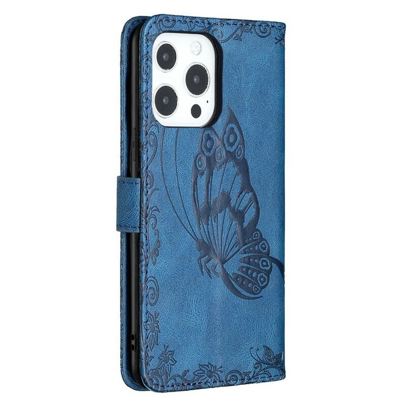 Leren Hoesje iPhone 13 Pro Max Barokke Band Vlinder Bescherming Hoesje