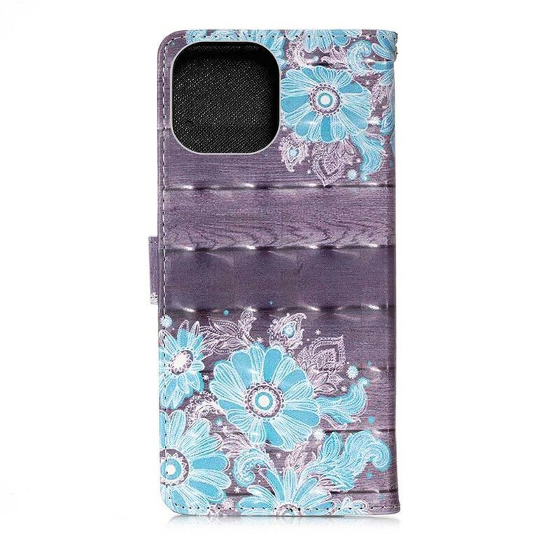 Leren Hoesje iPhone 13 Pro Max Blauwe Bloemen