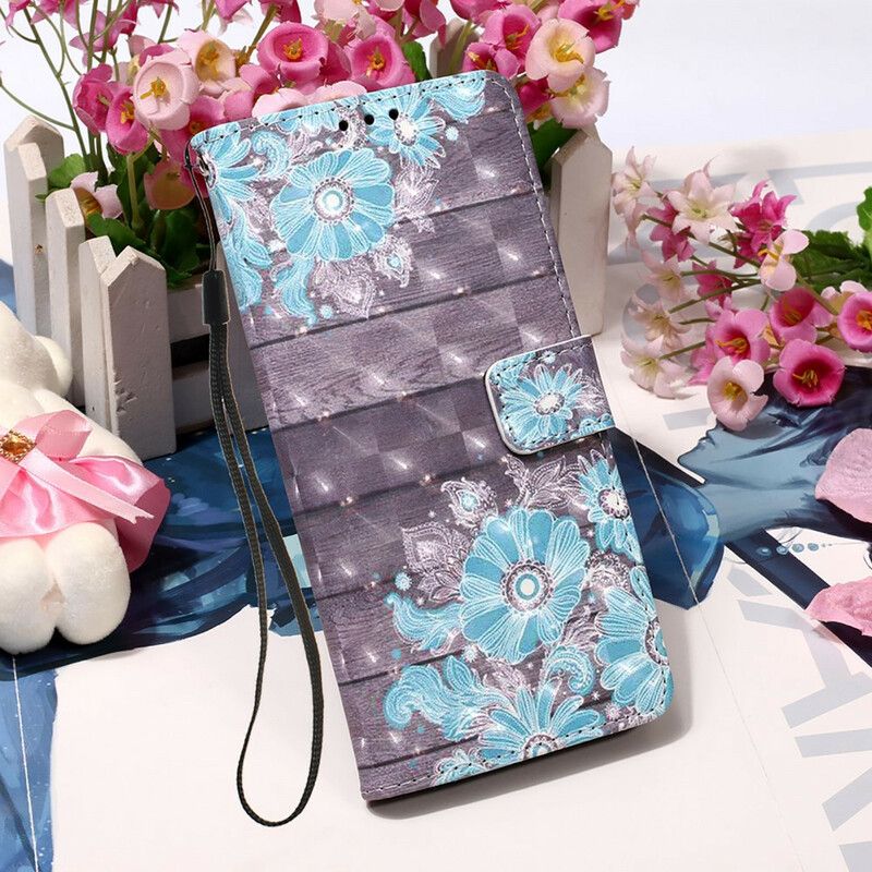 Leren Hoesje iPhone 13 Pro Max Blauwe Bloemen