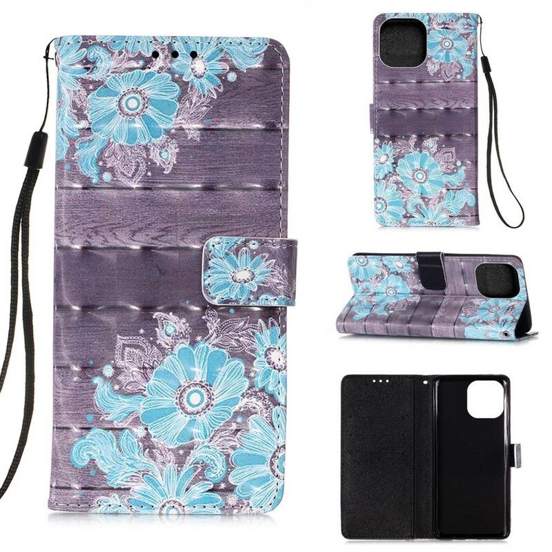 Leren Hoesje iPhone 13 Pro Max Blauwe Bloemen