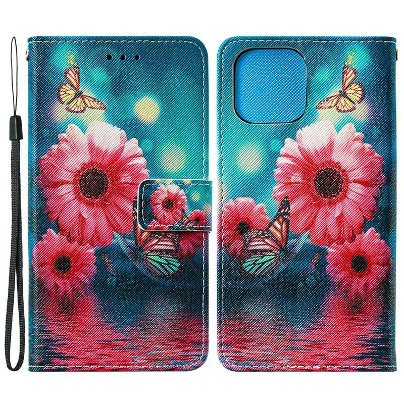 Leren Hoesje iPhone 13 Pro Max Bloemen En Vlinders Bescherming Hoesje