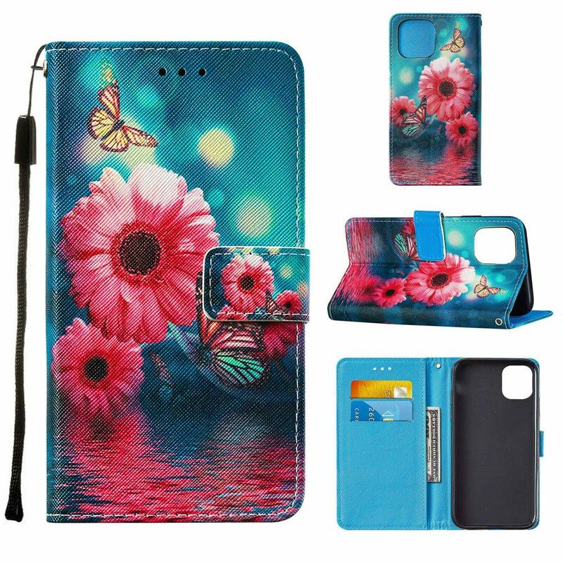 Leren Hoesje iPhone 13 Pro Max Bloemen En Vlinders Bescherming Hoesje