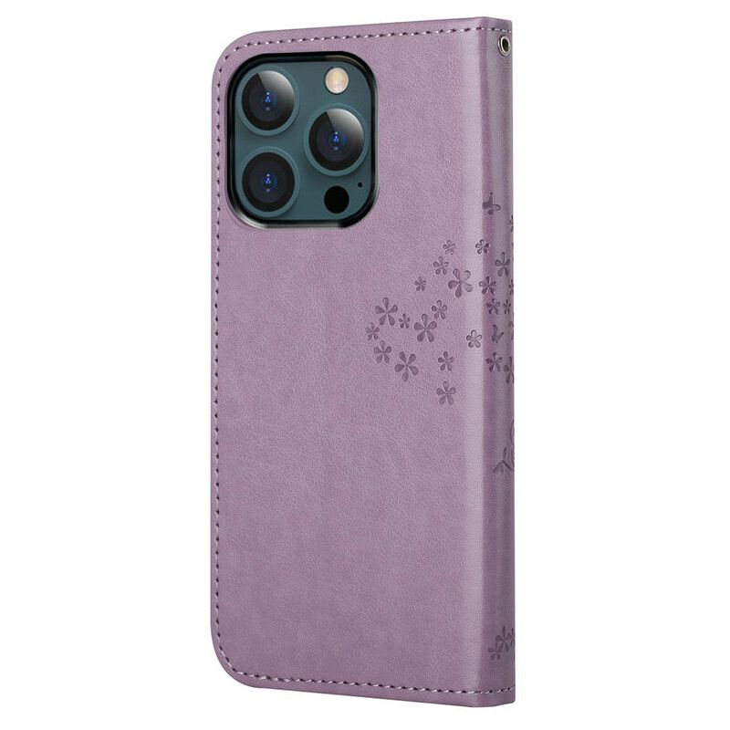 Leren Hoesje iPhone 13 Pro Max Boom En Strappy Uilen