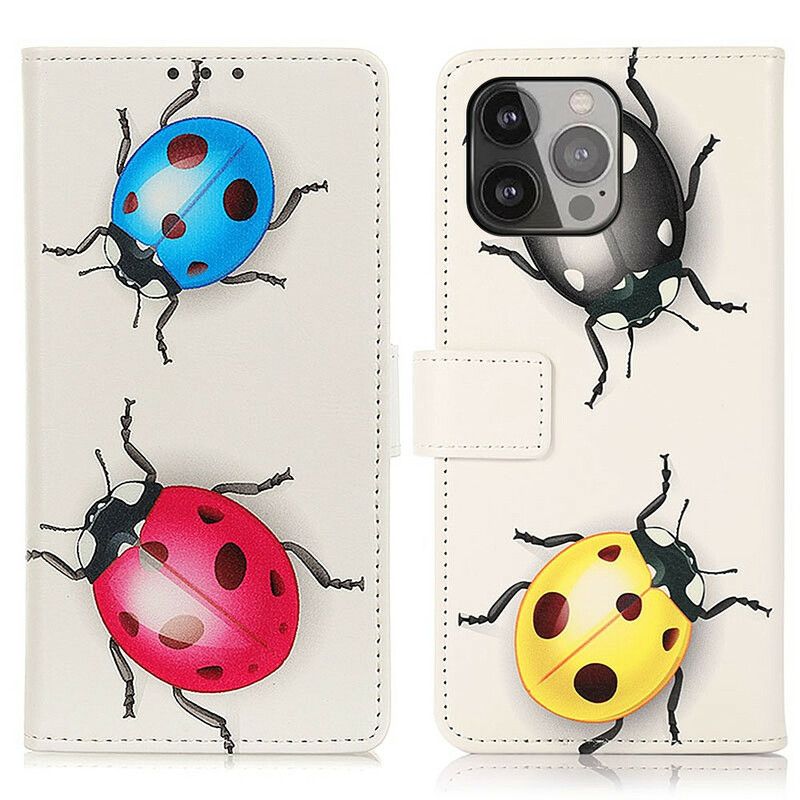 Leren Hoesje iPhone 13 Pro Max Lieveheersbeestjes