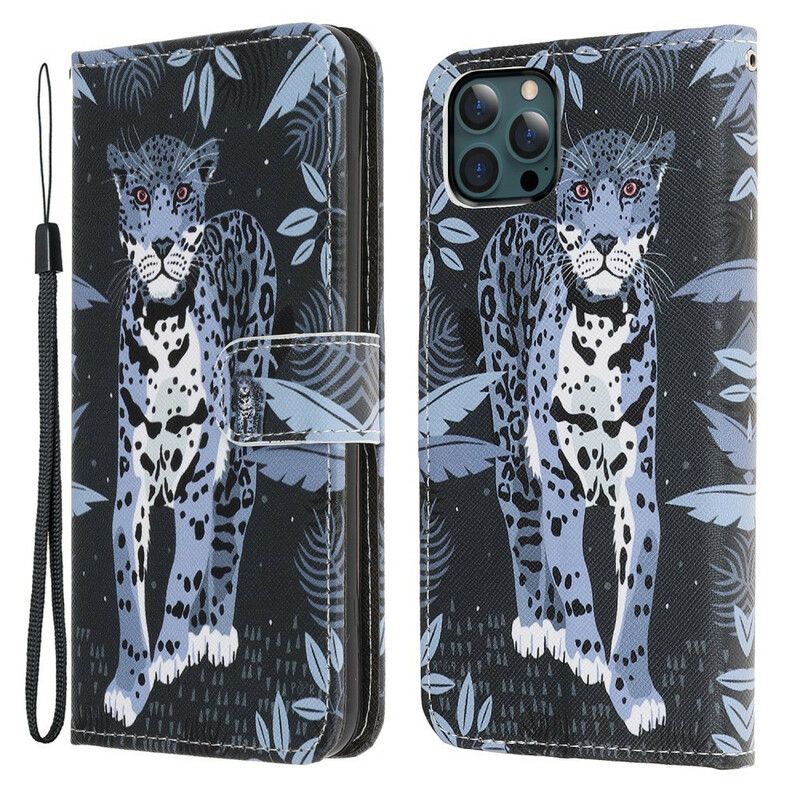 Leren Hoesje iPhone 13 Pro Max Luipaard Strappy Bescherming Hoesje