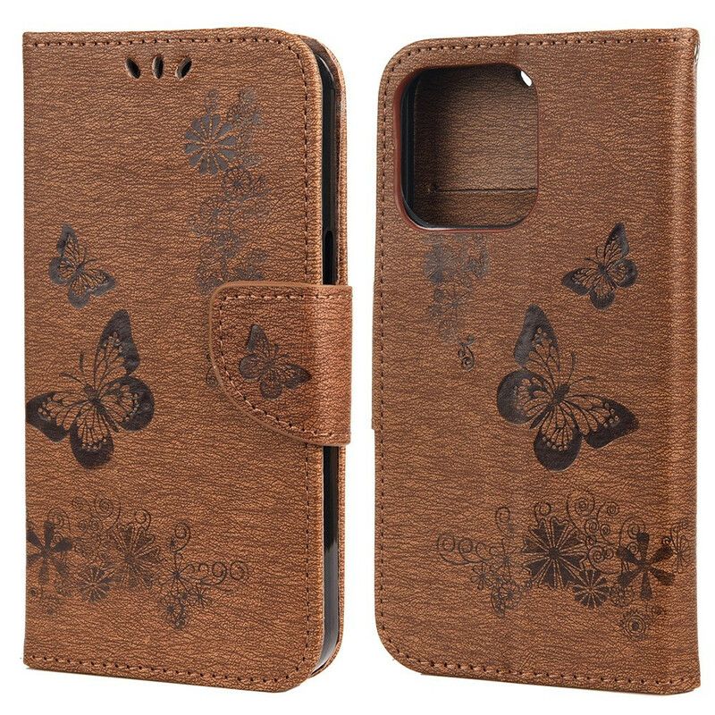 Leren Hoesje iPhone 13 Pro Max Splendid Strap Vlinders Bescherming Hoesje