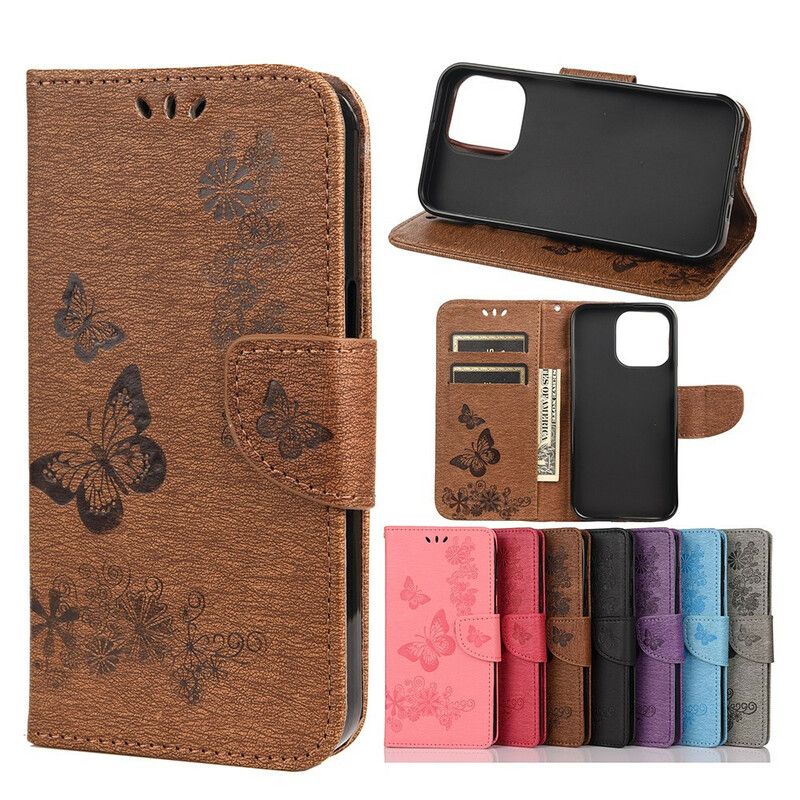 Leren Hoesje iPhone 13 Pro Max Splendid Strap Vlinders Bescherming Hoesje